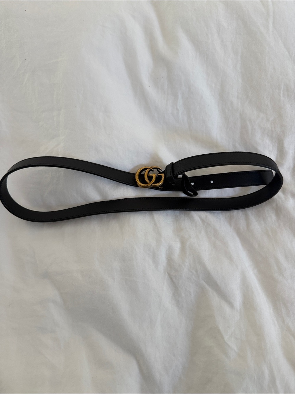 Black Leather Belt with Gold Double-Ring Buckle